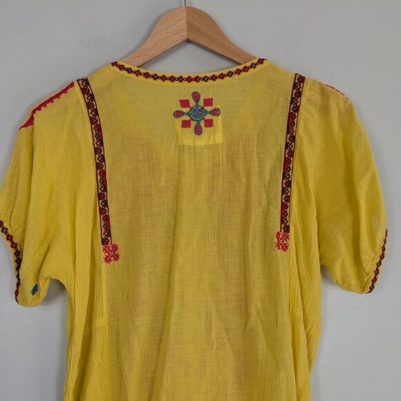 Johnny Was Top S Yellow Tunic Shirt Biya Short Sleeve Embroidered Boho Festival - Picture 8 of 12